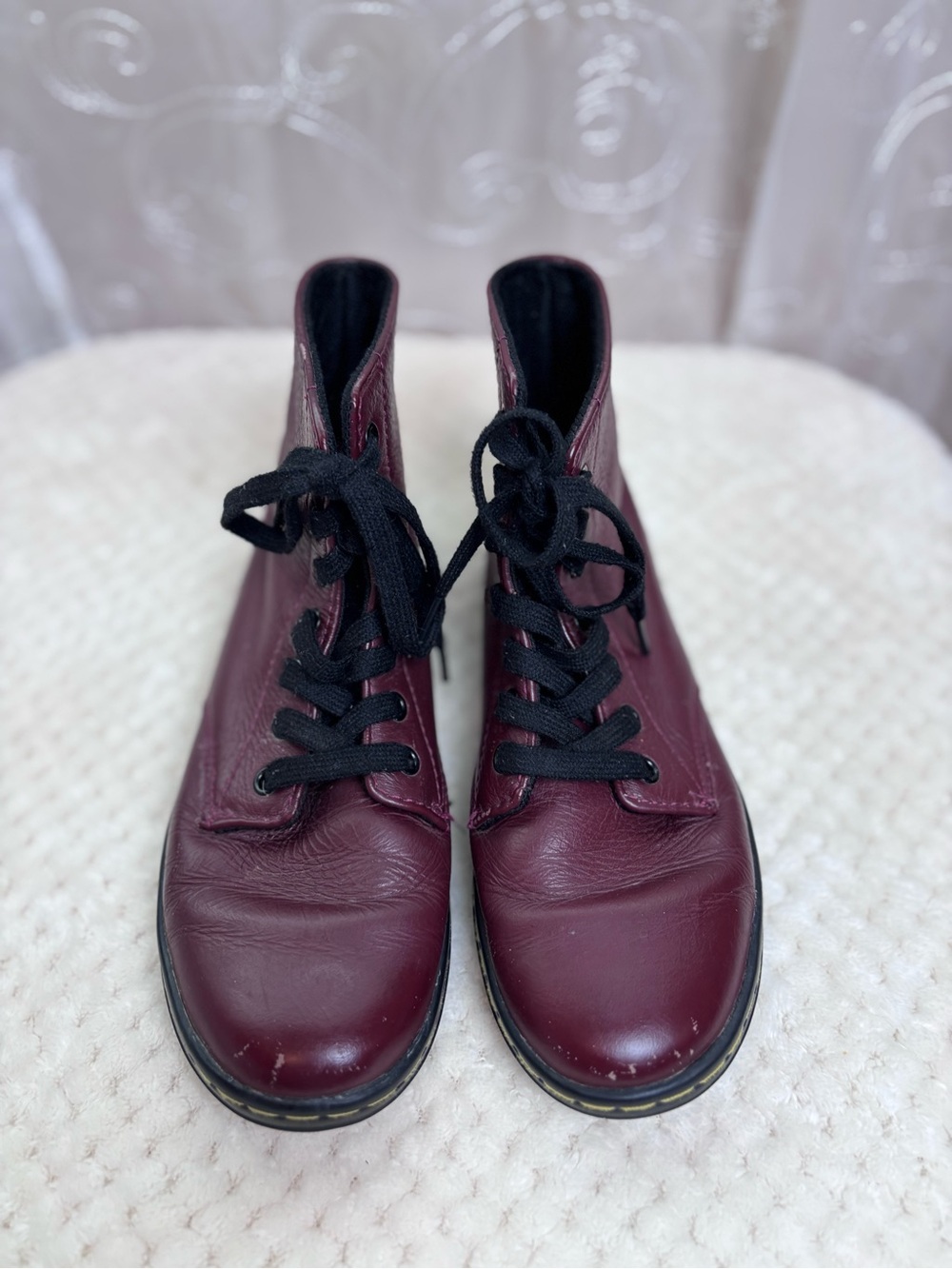 Dr. Martens Women’s Leyton Maroon Leather Boots, 7
